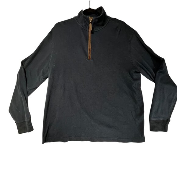 Cremeux Classic Navy Blue Quarter Zip Pullover Sweater Large Ribbed Cuffs - Picture 2 of 9